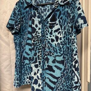 Blue Animal Print Button-Up Shirt